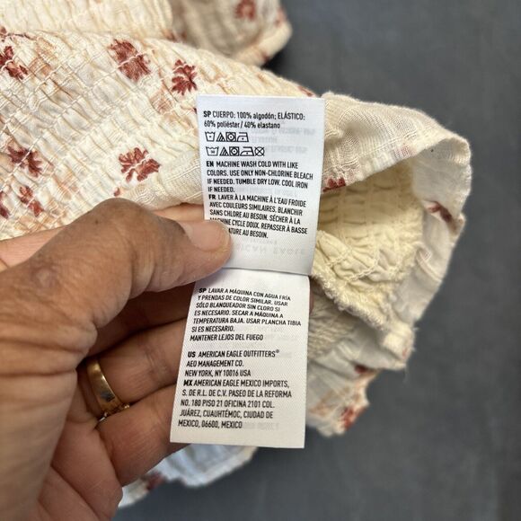 American Eagle Off Shoulder Top Y2K Large Ruffle Sleeve Crop Ruch Floral Boho - Picture 9 of 10